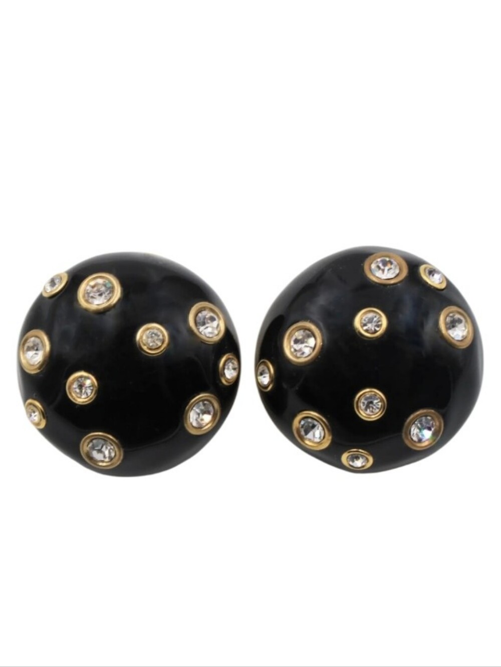 Vintage 80s KENNETH JAY LANE KJL Black Enamel Rhinestone Statement Clip Earrings